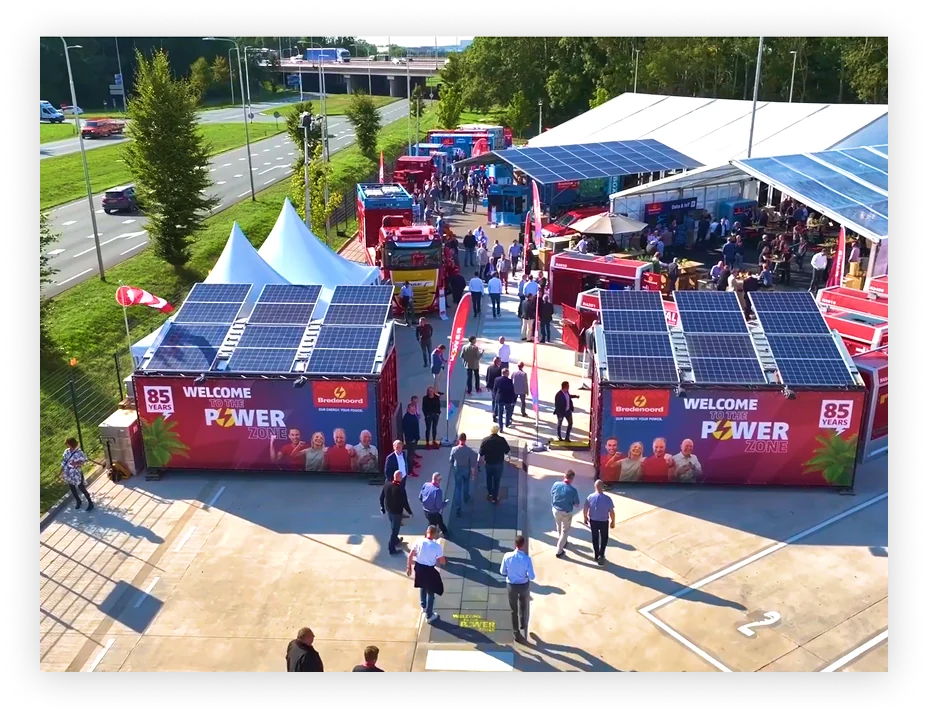 Luchtfoto van het Bredenoord 85 jaar jubileumevent met Power Zone-containers